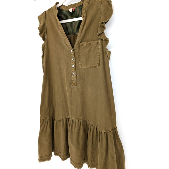 Anthropologie Pilcro Moss Green Flounced Ruffle Coastal Boho Tunic Mini Dress SM - Picture 4 of 9